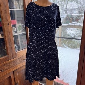 Loft petite Elegant navy and White Polka Dot Mini Dress 8p